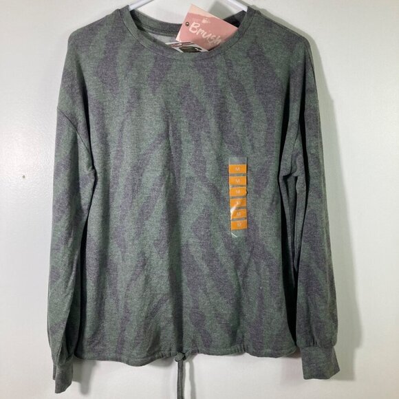 Brushed Tops - Womens Brushed Sweatshirt Tie Front Jungle Green Zebra M‎ NWT #1